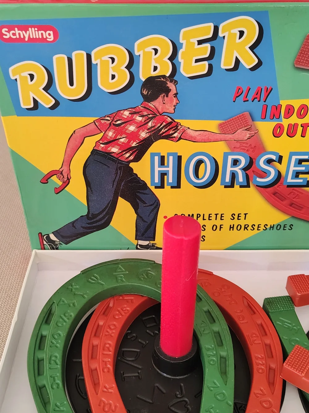Schylling Rubber Horse Shoe Set Complete 4 Shoes 2 Pegs w/ Stands